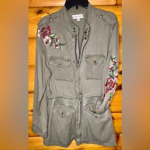 Knox Rose Olive Utility Jacket with Rose Embroidery